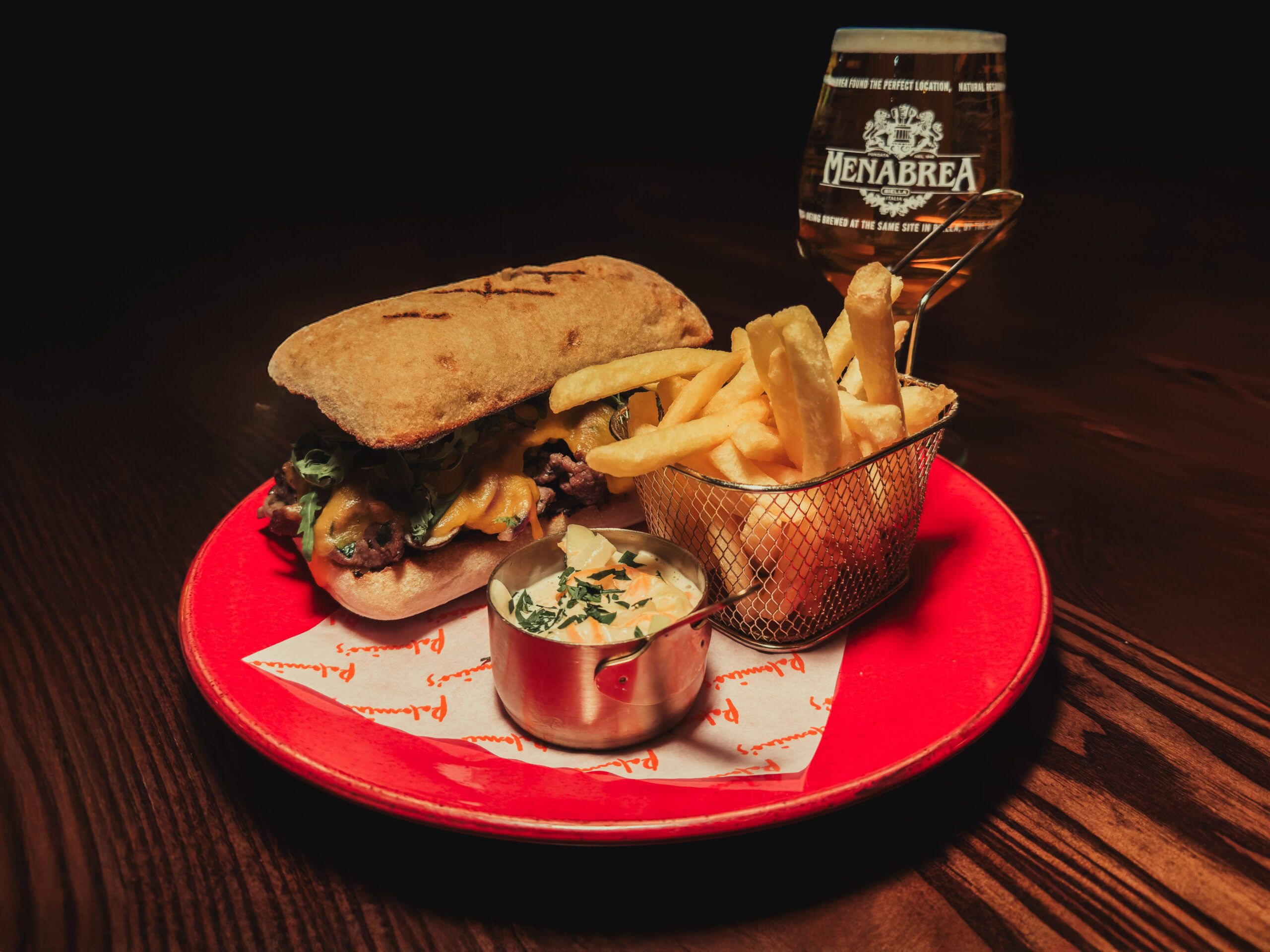 Panini with fries and beer