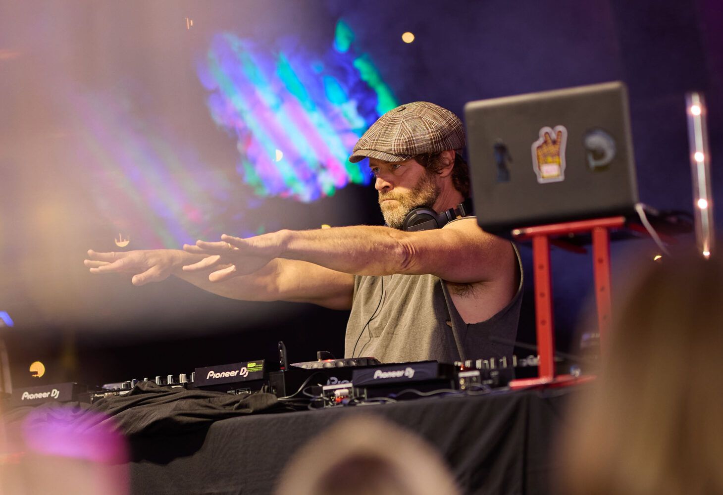 Howard Donald saluting crowd from behind the decks