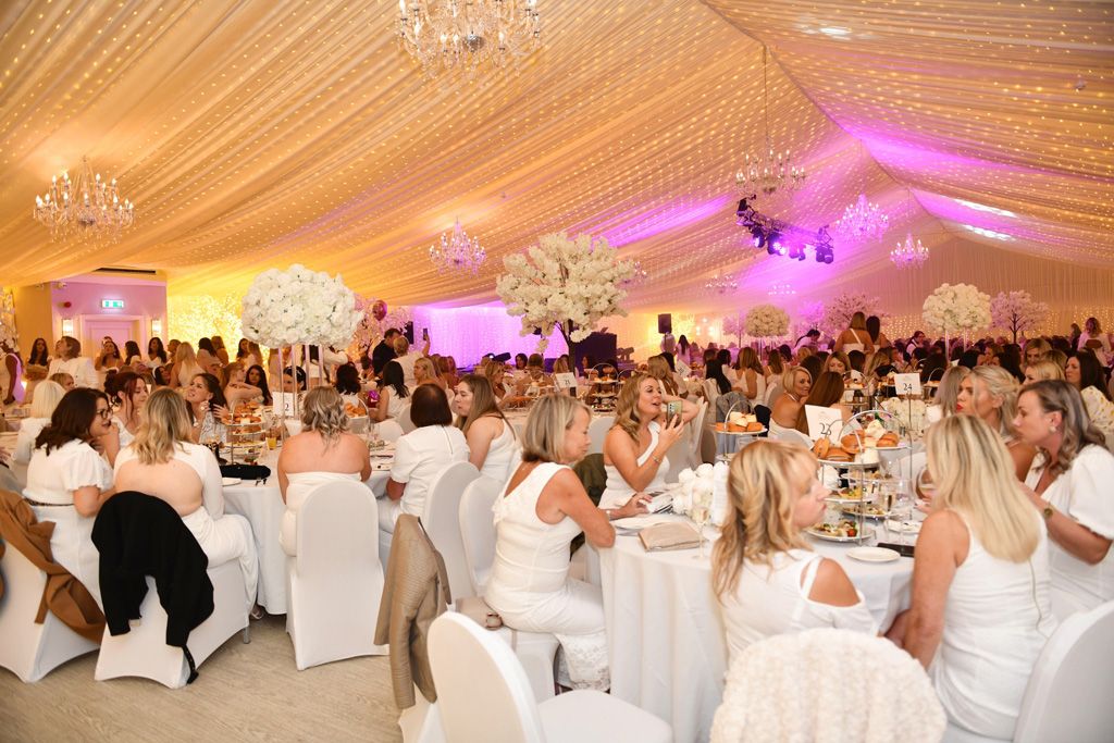 Wide angle of ladies seated for dinner