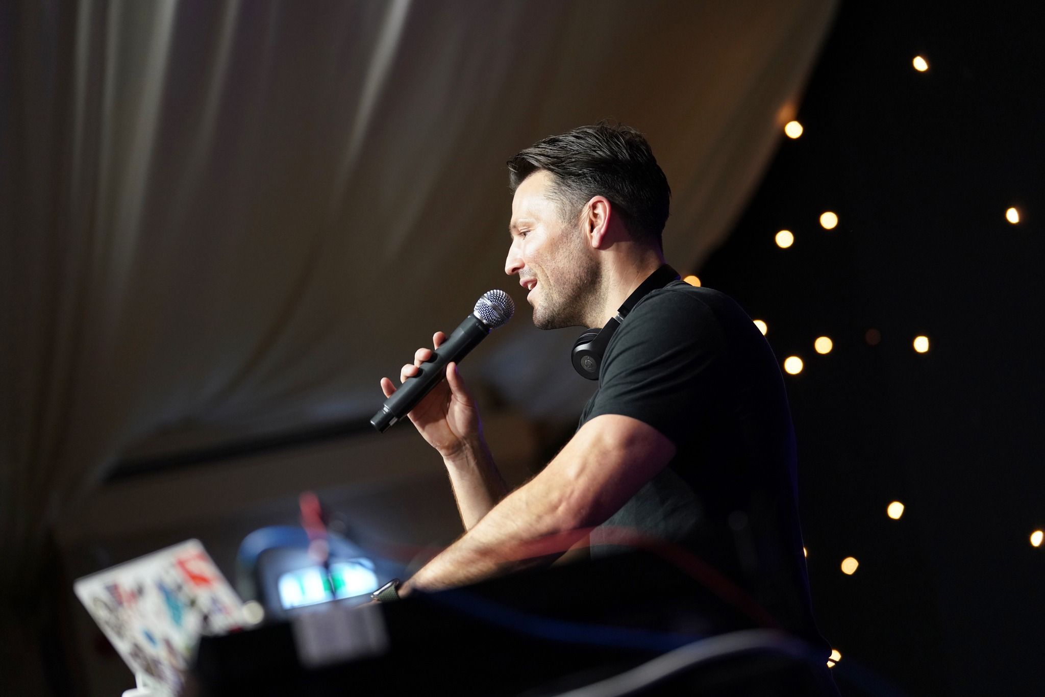 Mark Wright on the microphone