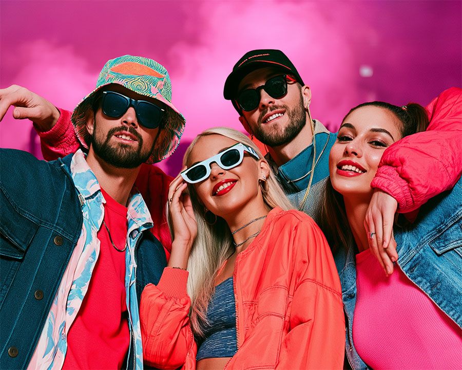 Four people in 90s clothing