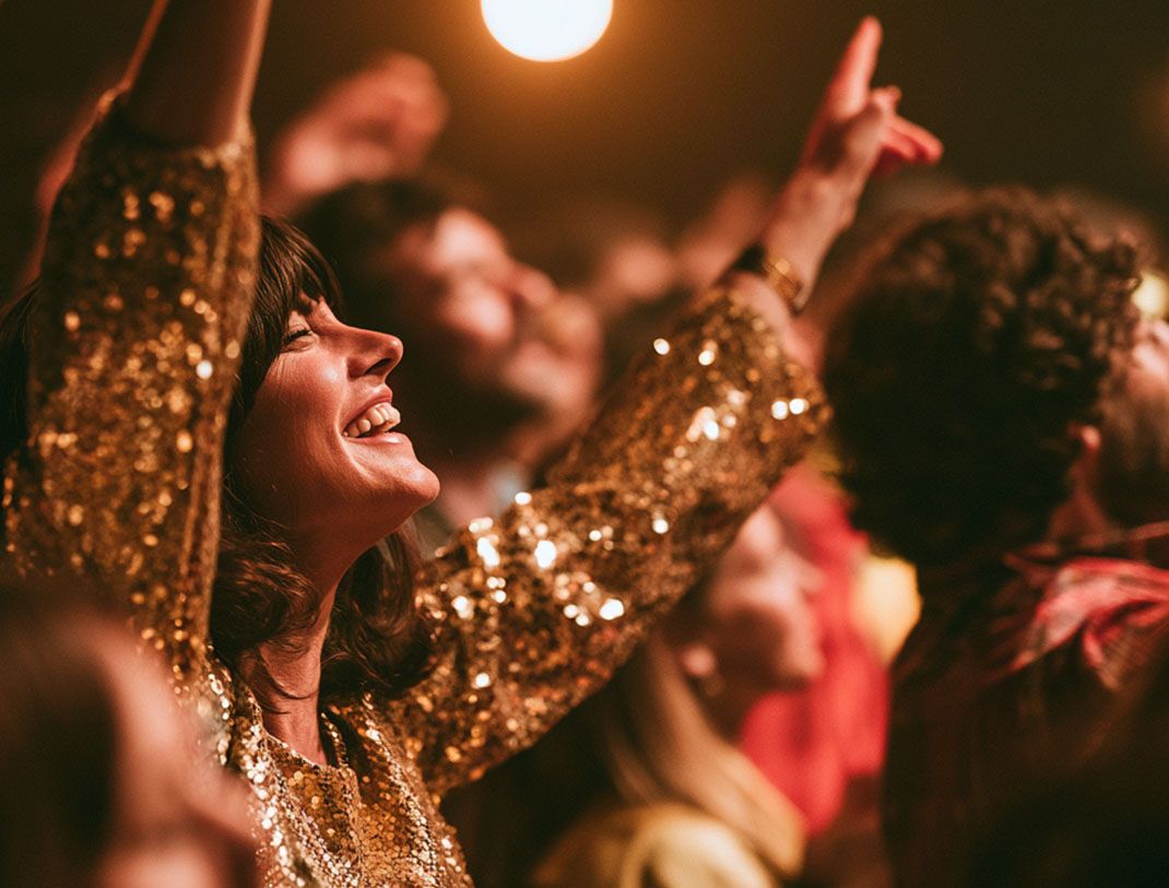 Woman in glitter cheering