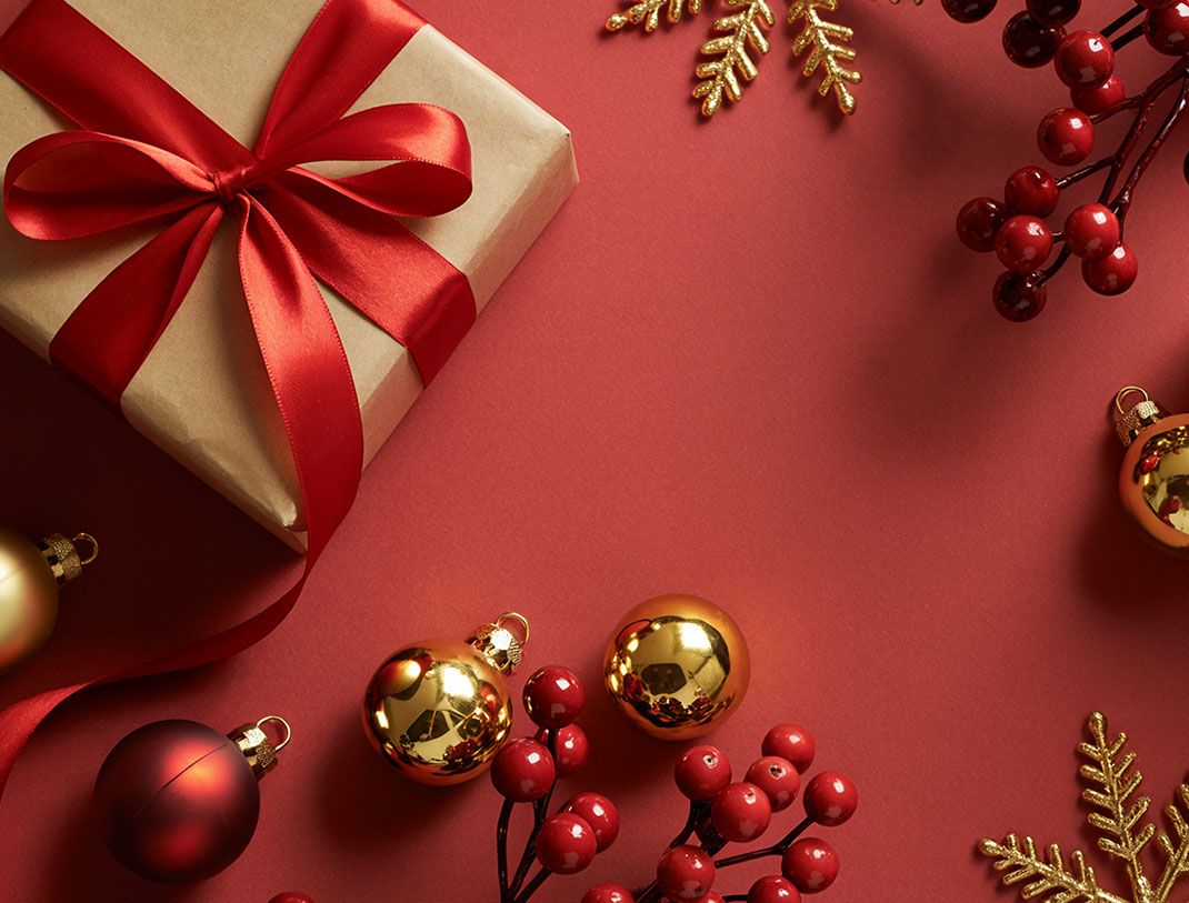 Christmas present and baubles